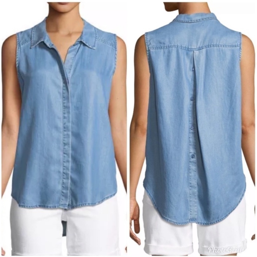 NYDJ Vera Denim Sleeveless Button-Down Top